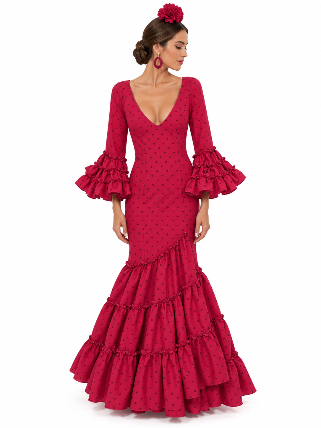 TRAJE FLAMENCA CANDELA FRESA LUNAR FRAMBUESA