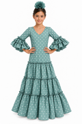TRAJE FLAMENCA CORDOBA NIÑA VERDE JABONOSO LUNAR BLANCO