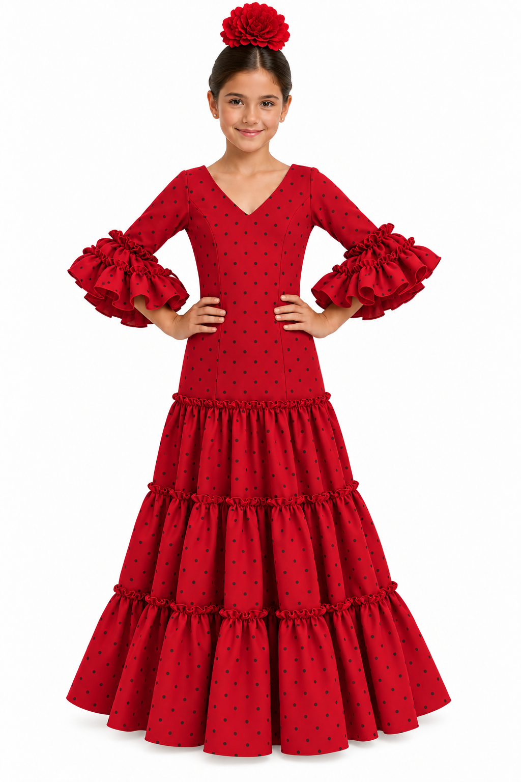 TRAJE FLAMENCA CORDOBA NIÑA ROJO LUNAR BURDEOS