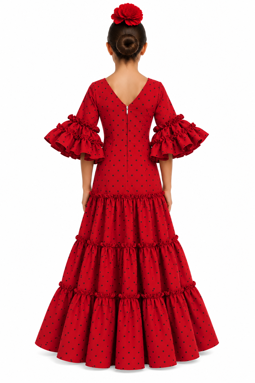 TRAJE FLAMENCA CORDOBA NIÑA ROJO LUNAR BURDEOS