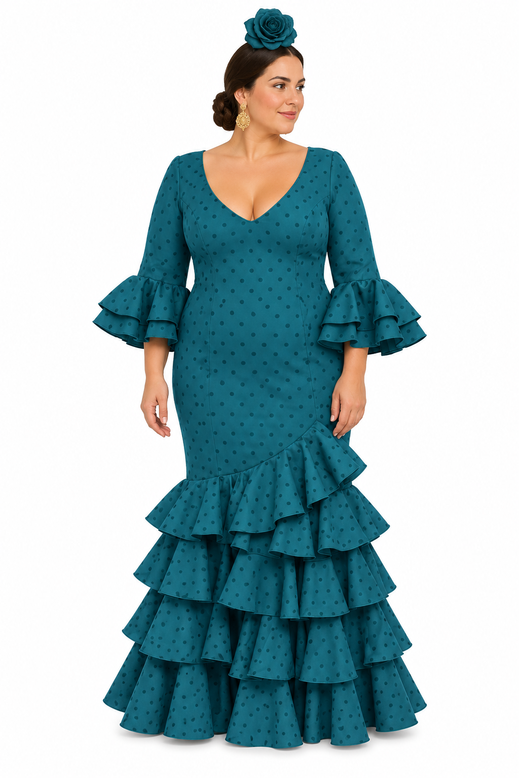 TRAJE FLAMENCA LOLITA VERDE PETROLEO LUNAR VERDE