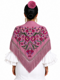 Mantón algodón Sara maquillaje bordado buganvilla para flamenca