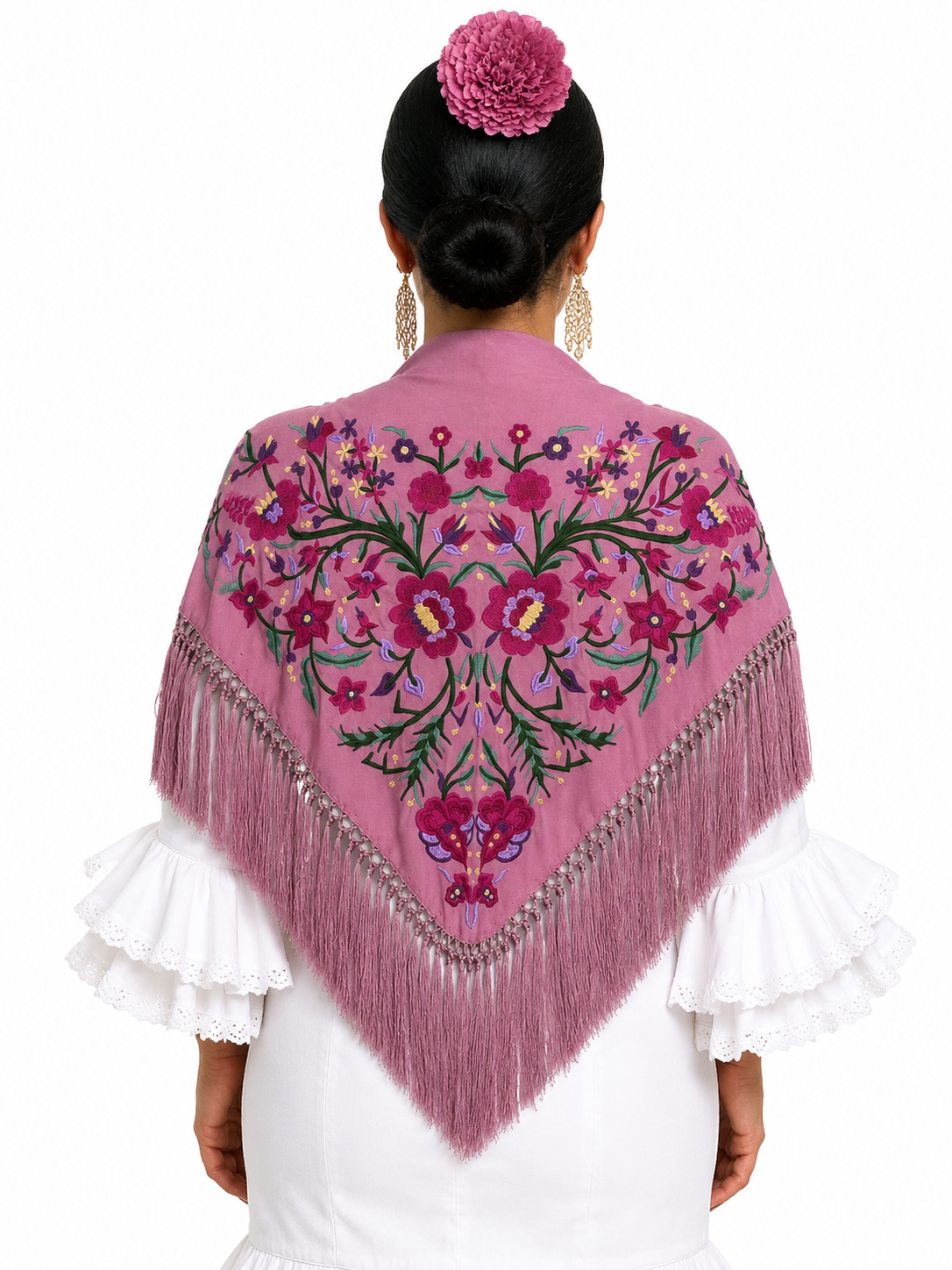 Mantón algodón Sara maquillaje bordado buganvilla para flamenca