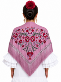 Mantón algodón Sara maquillaje bordado rojo para flamenca