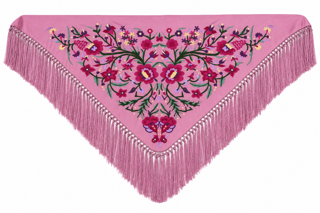 Mantón algodón Sara maquillaje bordado buganvilla para flamenca, otra vista