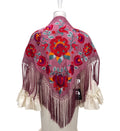 Mantón seda Araceli maquillaje bordado rojo - Lunares del Este