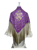 Mantón seda Isabel lila bordado beige - Lunares del Este