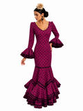 Traje flamenca azucena buganvilla lunar negro - Lunares del Este