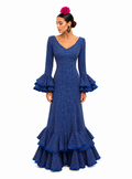 Traje flamenca carmela azulina lunar blanco - Lunares del Este