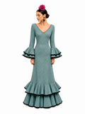 Traje flamenca carmela verde jabonoso lunar negro - Lunares del Este