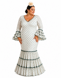 Traje flamenca cordoba beige lunar verde - Lunares del Este