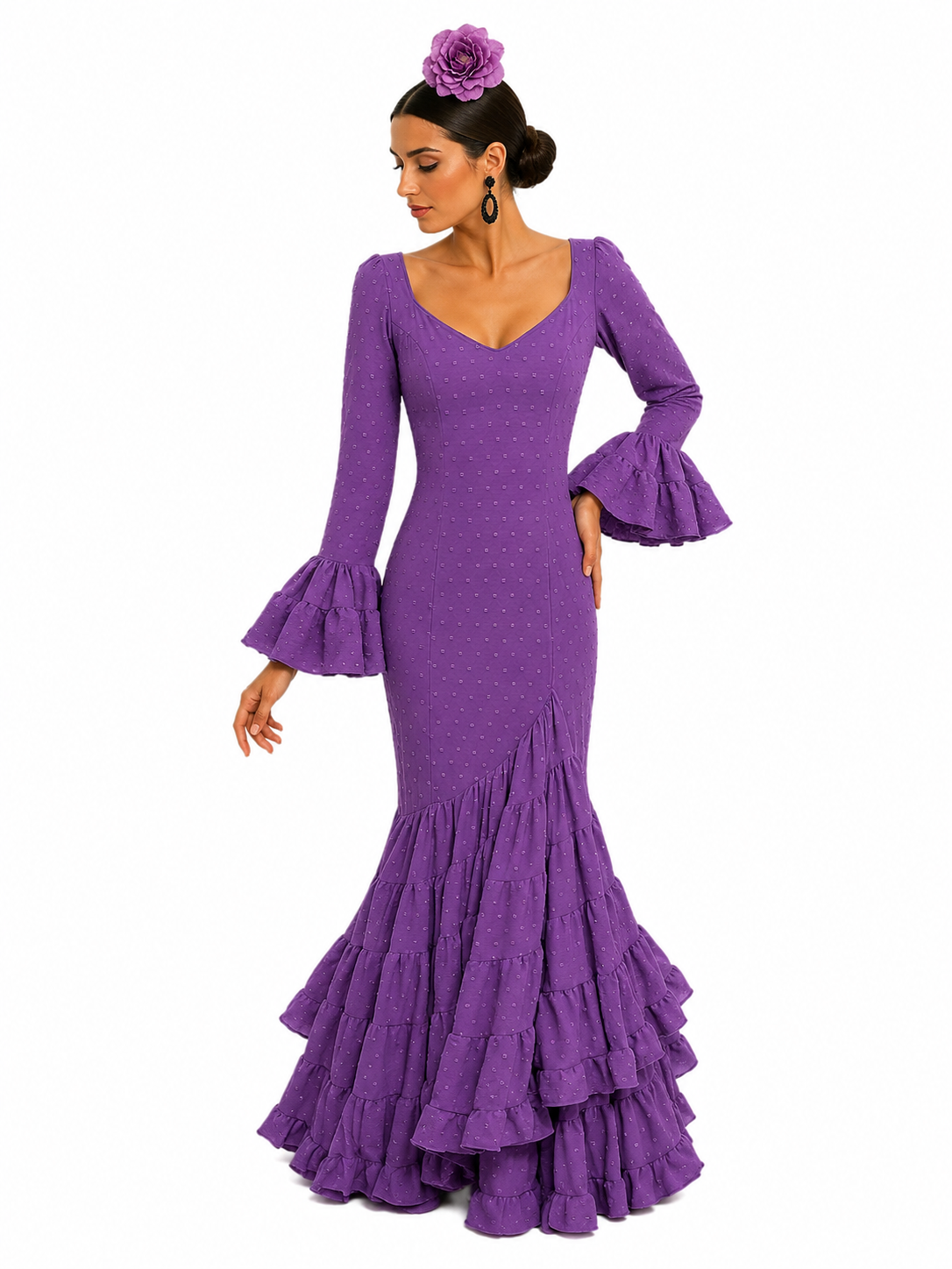 Traje flamenca gala plumeti lila - Lunares del Este