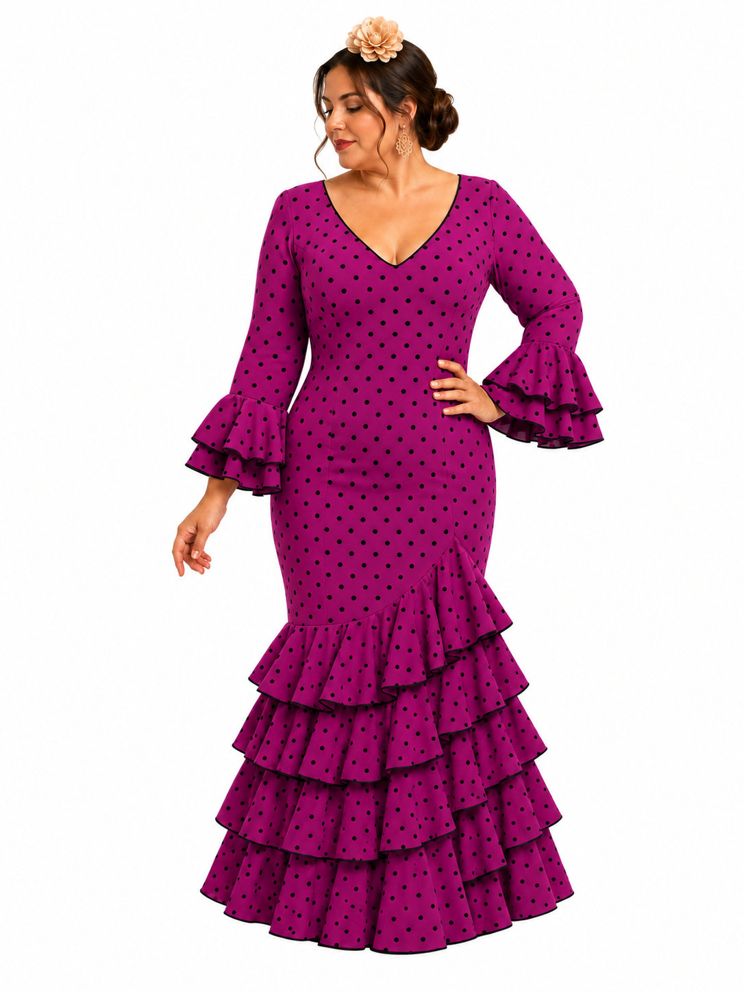 Traje flamenca lolita buganvilla lunar negro - Lunares del Este