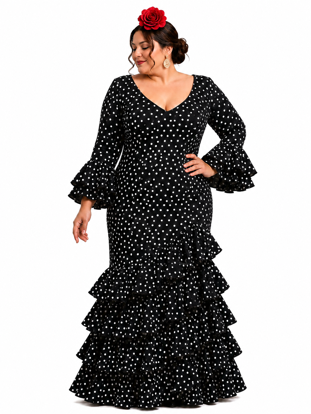 Traje flamenca lolita tg negro lunar blanco - Lunares del Este