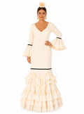 Traje flamenca madrid beige terciopelo negro - Lunares del Este