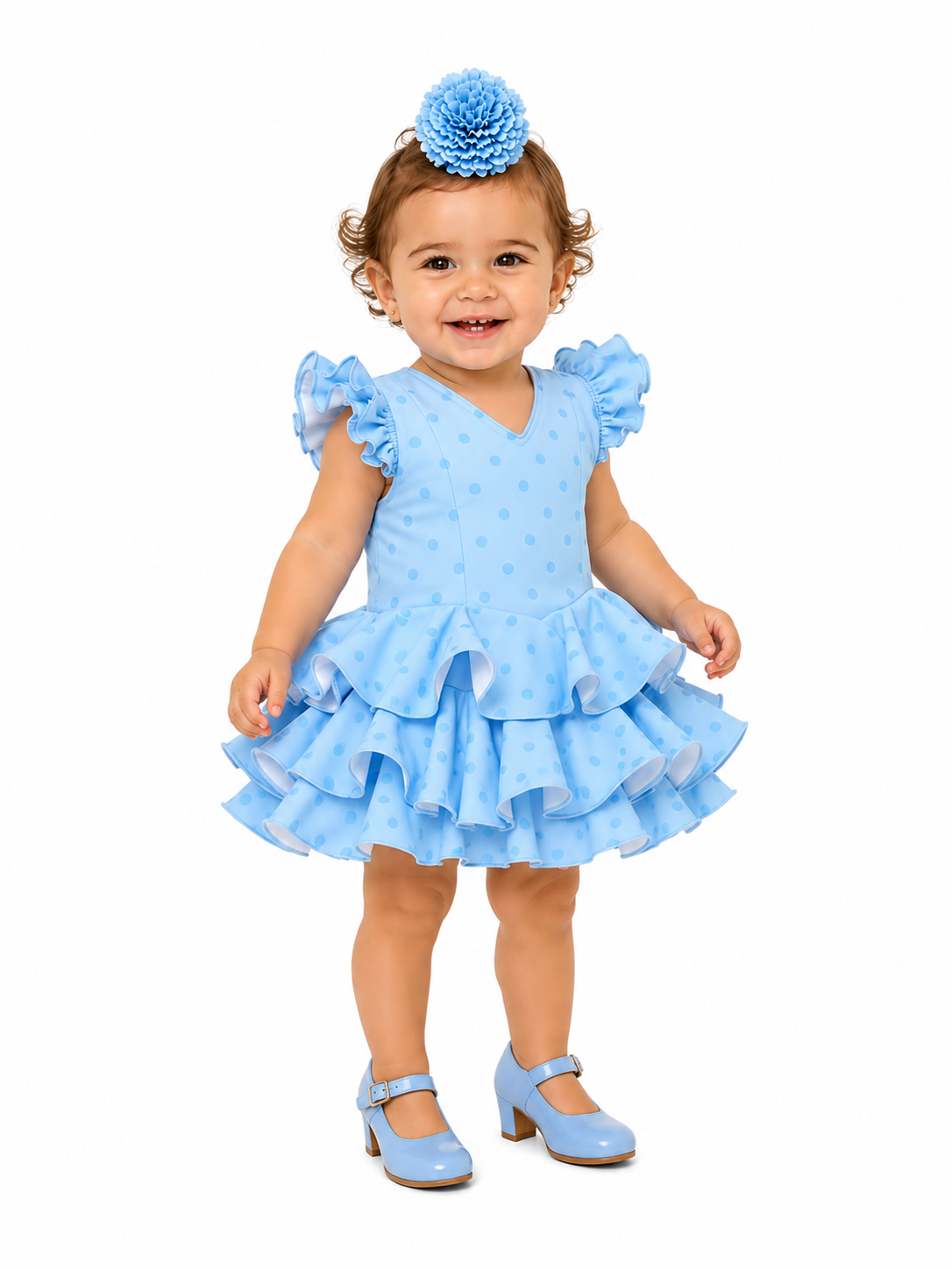 Traje flamenca bebe marisol celeste lunar celeste - Lunares del Este