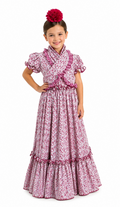 Traje flamenca niña nuria blanco flores buganvilla con piquillo - Lunares del Este