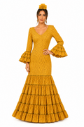 Traje flamenca rosalia mostaza lunar mostaza - Lunares del Este