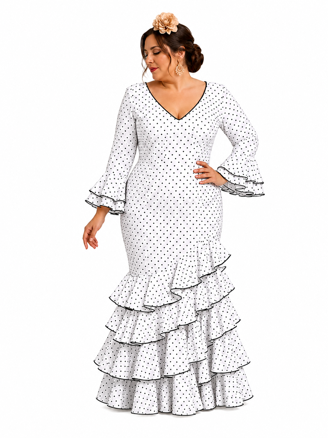 Traje flamenca lolita blanco lunar negro - Lunares del Este