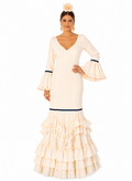 Traje flamenca madrid beige terciopelo azul marino - Lunares del Este