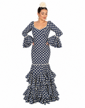 Traje flamenca malaga azul marino lunar beige - Lunares del Este