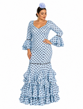 Traje flamenca malaga celeste lunar gris - Lunares del Este