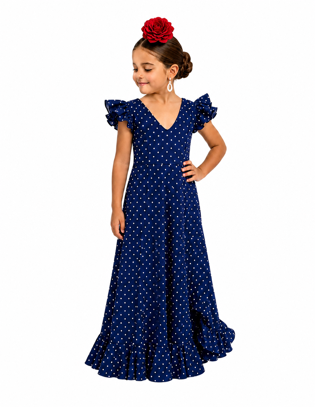 Traje flamenca niña lola marino lunar blanco - Lunares del Este