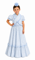 Traje flamenca niña nuria blanco flores celestes con piquillo - Lunares del Este