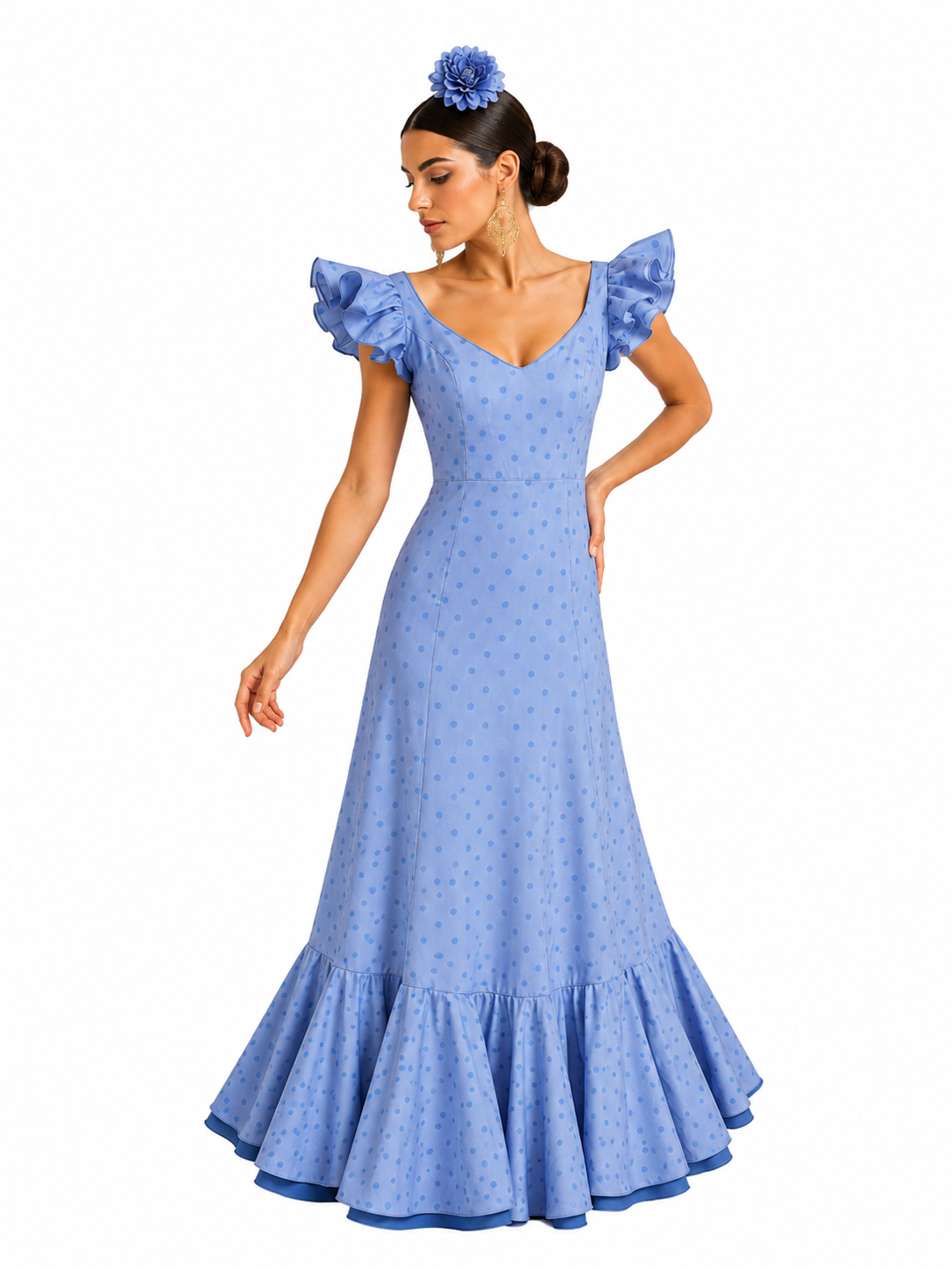 Traje flamenca princess celeste lunar celeste - Lunares del Este