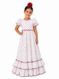 Traje flamenca niña rocio blanco lunar rojo - Lunares del Este