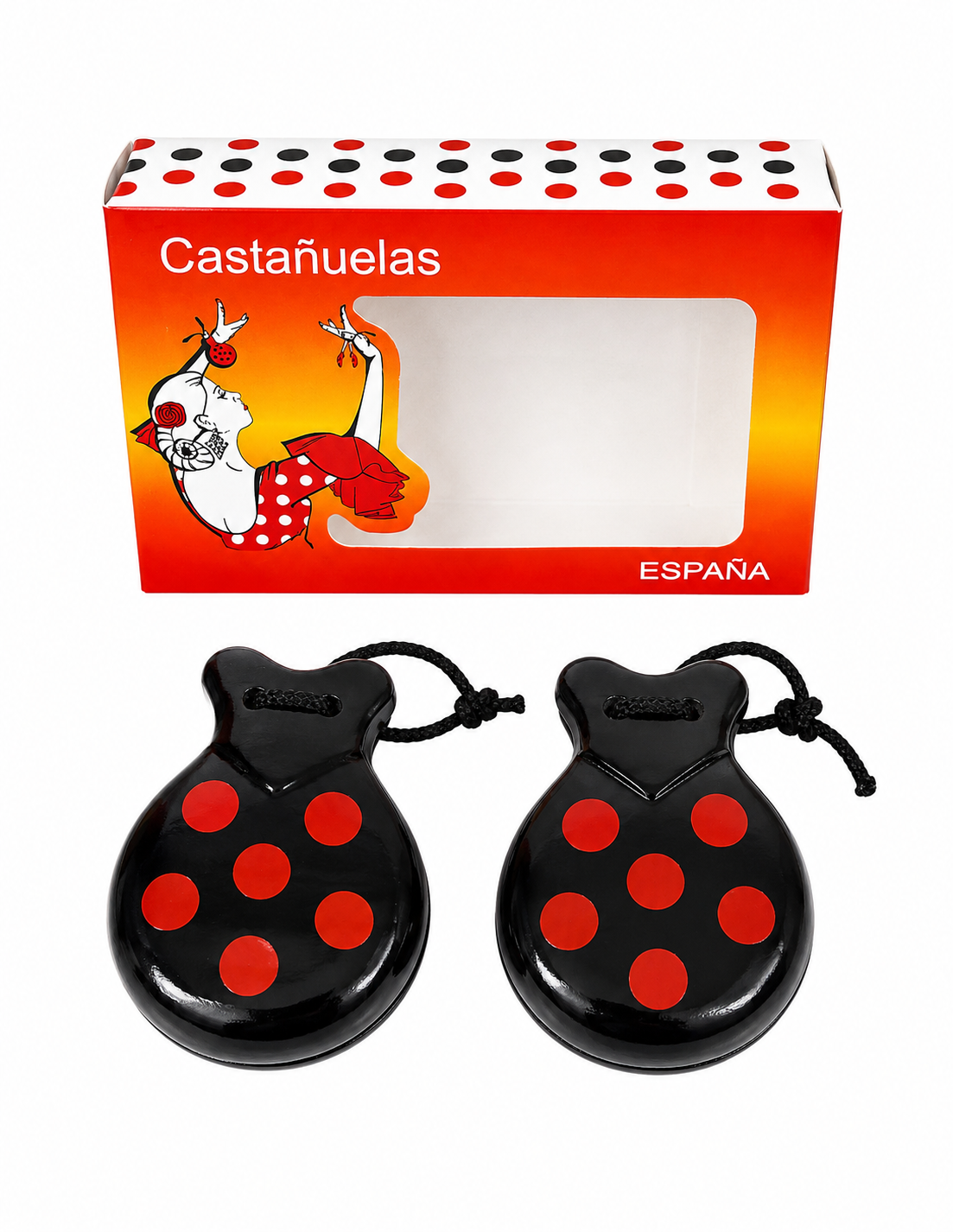 CASTAÑUELAS NIÑA NEGRO LUNAR ROJO