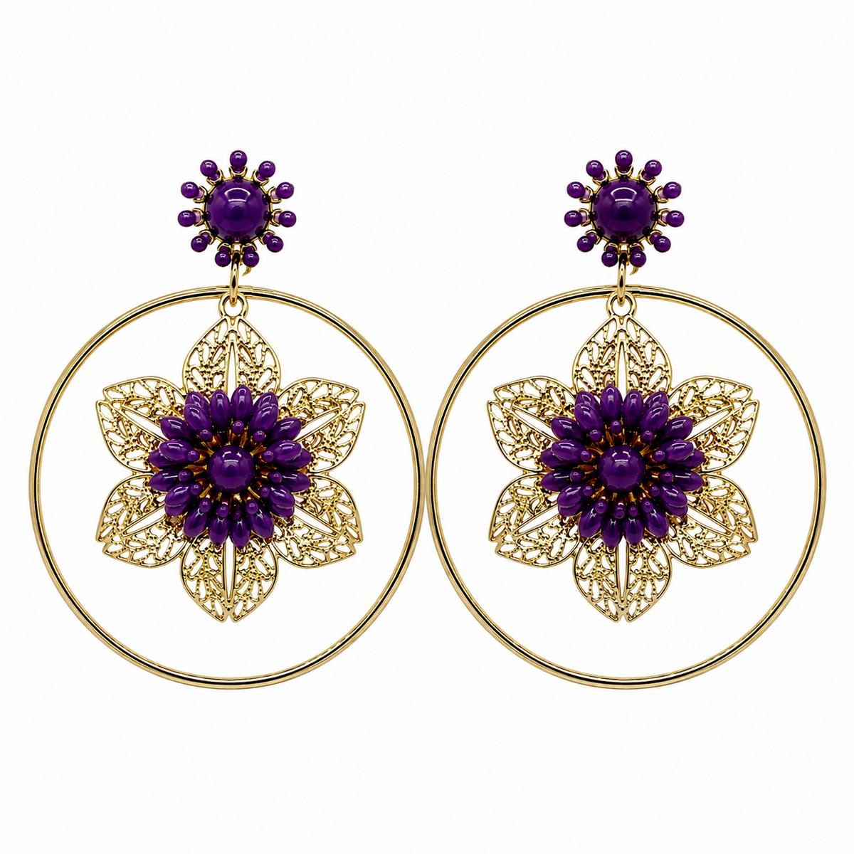 PENDIENTE ARO FLOR MORADO