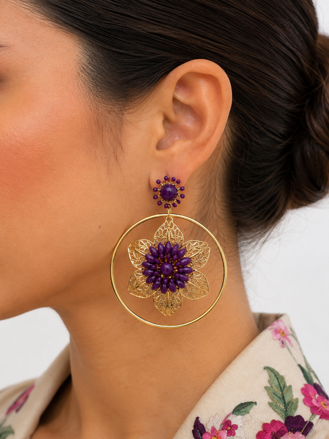 PENDIENTE ARO FLOR MORADO