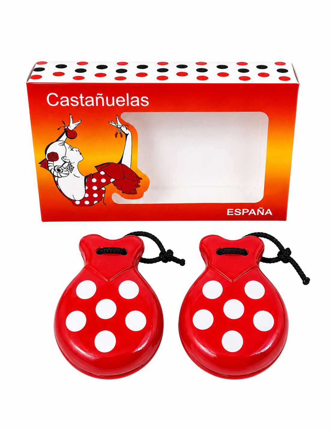 CASTAÑUELAS NIÑA ROJO LUNAR BLANCO