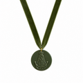 MEDALLITA VIRGEN DEL ROCIO CON TIRA DE TERCIOPELO VERDE JABONOSO