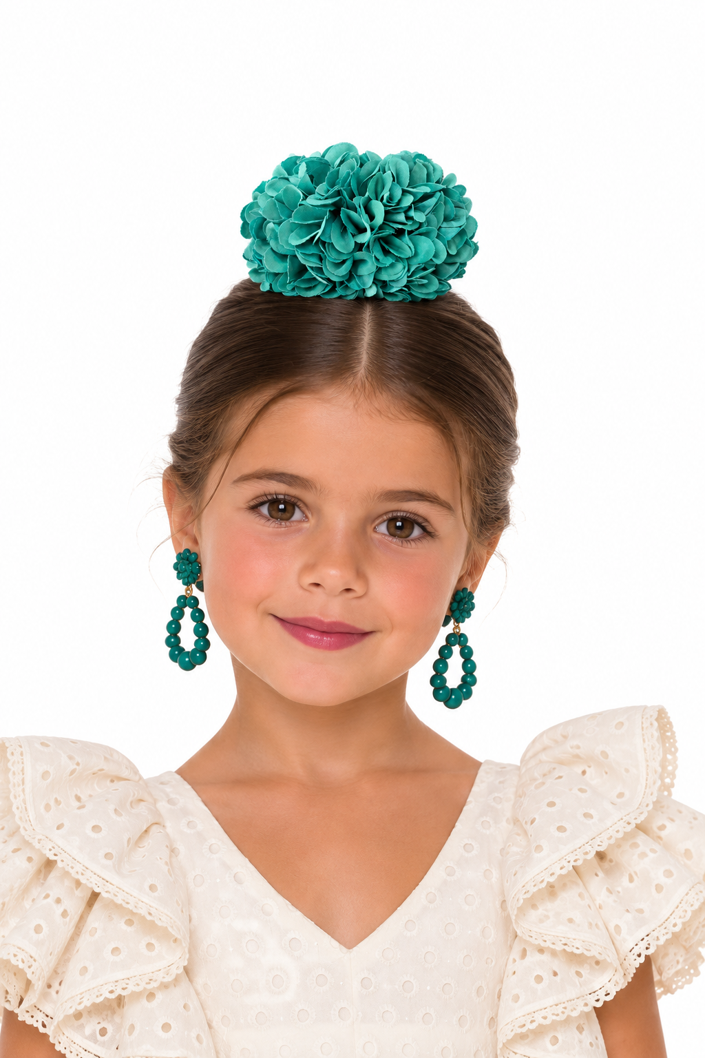Ramillete pompón Lia agua Marina para niña flamenca, vista 3