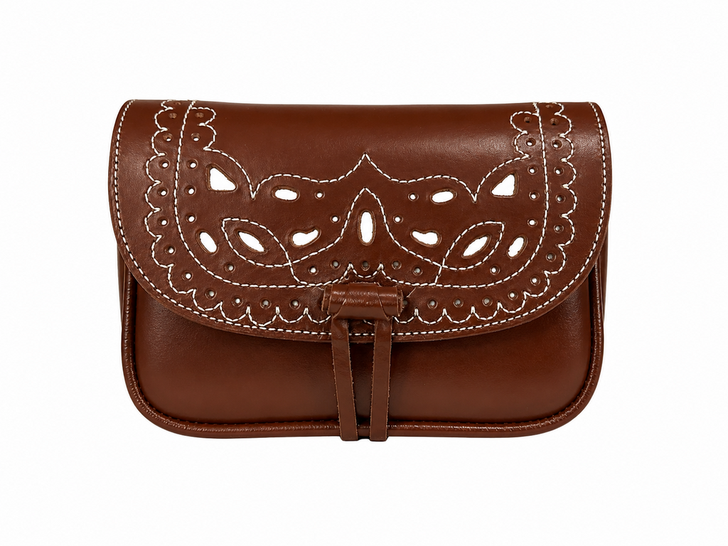 BOLSO ROMERIA PEQUEÑO LABRADO NUDO MARRON CLARO