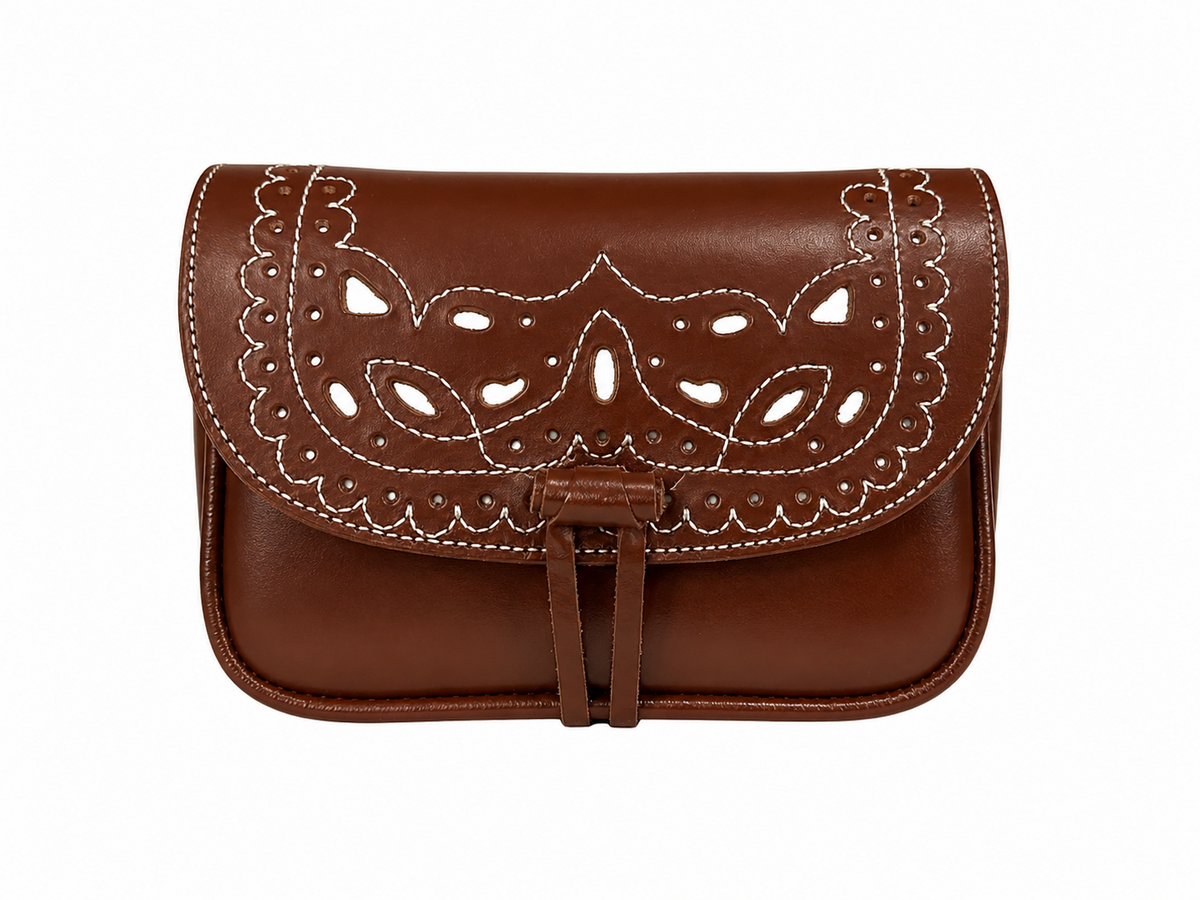 BOLSO ROMERIA PEQUEÑO LABRADO NUDO MARRON CLARO