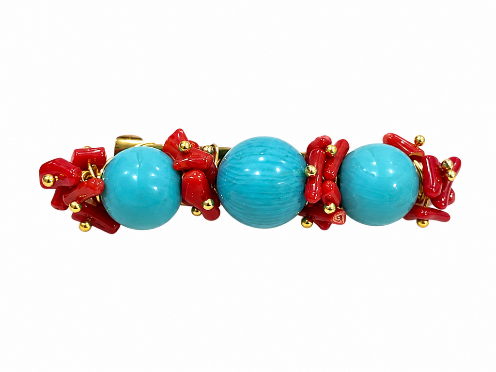 BROCHE TRIPLE BOLA CORALES TURQUESA