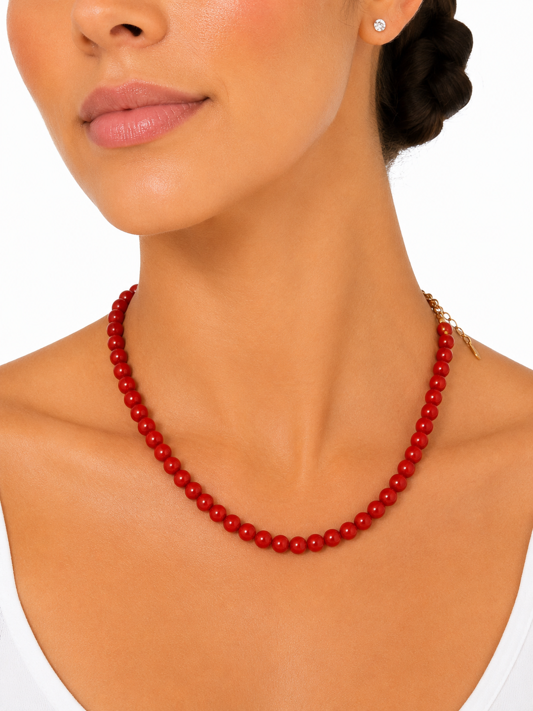 Collar Elena de bolitas pequeñas para flamenca, color rojo, detalle