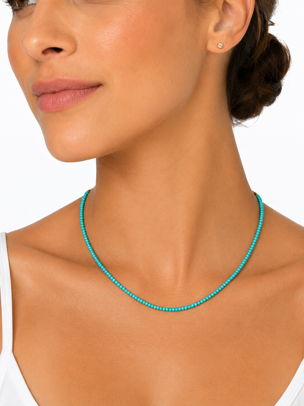 Collar Mónica de mini bolitas para flamenca, color turquesa, detalle