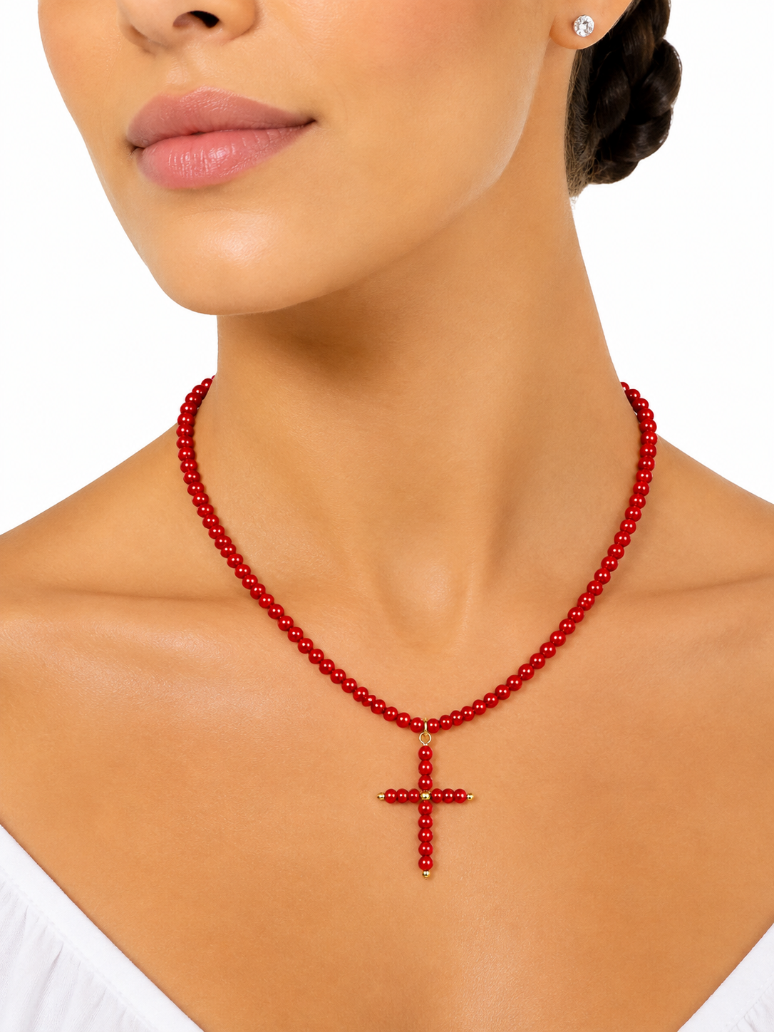 Collar Selena con cruz para flamenca, color caldera, detalle