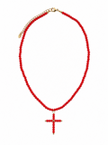 Collar Selena con cruz para flamenca, color rojo