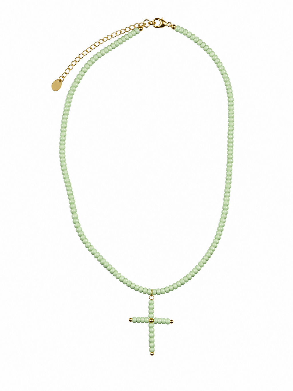 Collar Selena con cruz para flamenca, color verde jabonoso