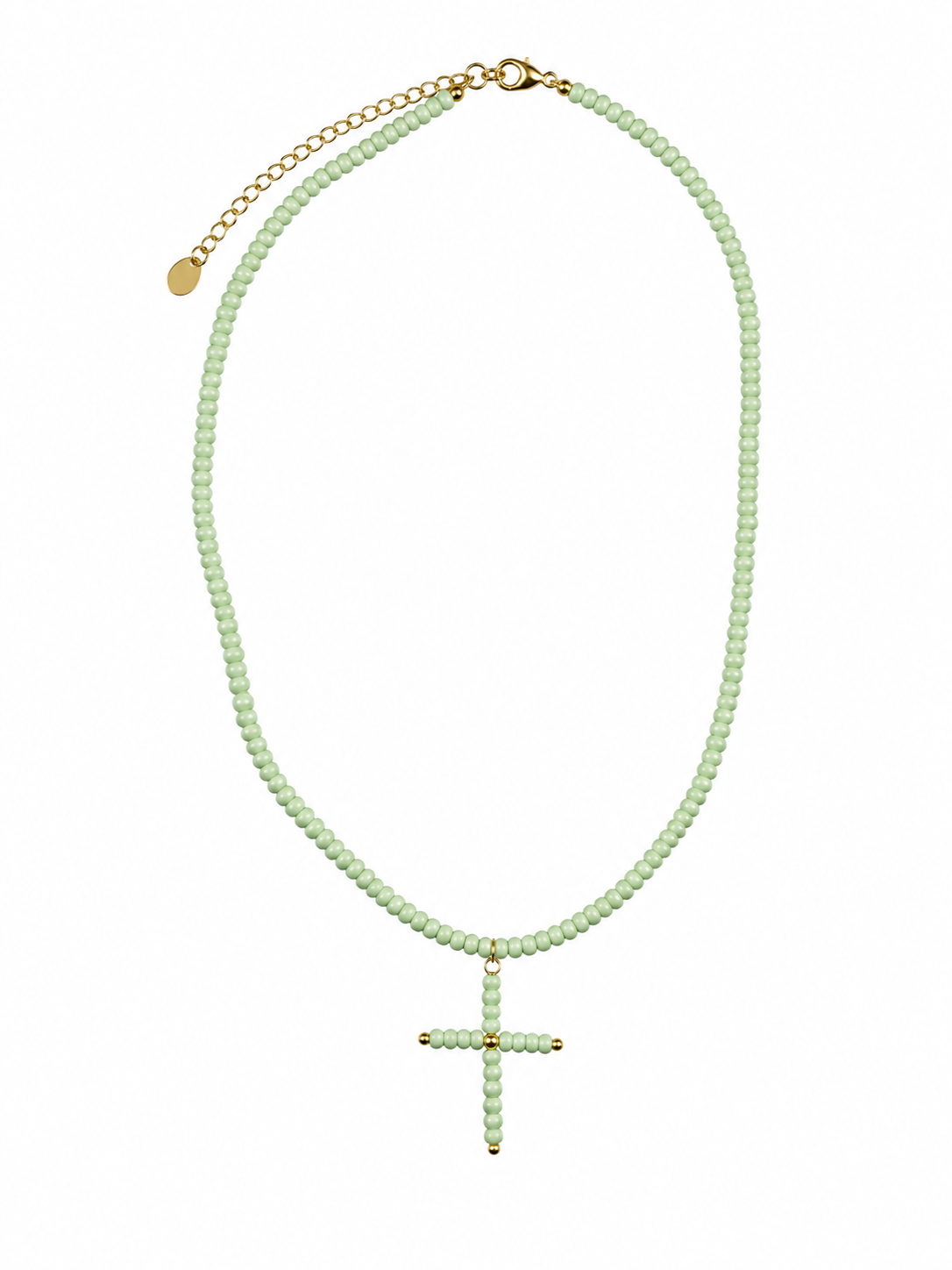 Collar Selena con cruz para flamenca, color verde jabonoso