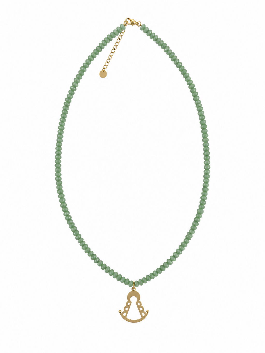 Collar Virgen del Rocío para flamenca, color verde jabonoso