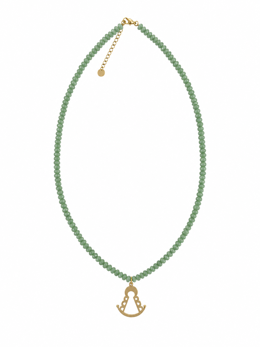 Collar Virgen del Rocío para flamenca, color verde jabonoso