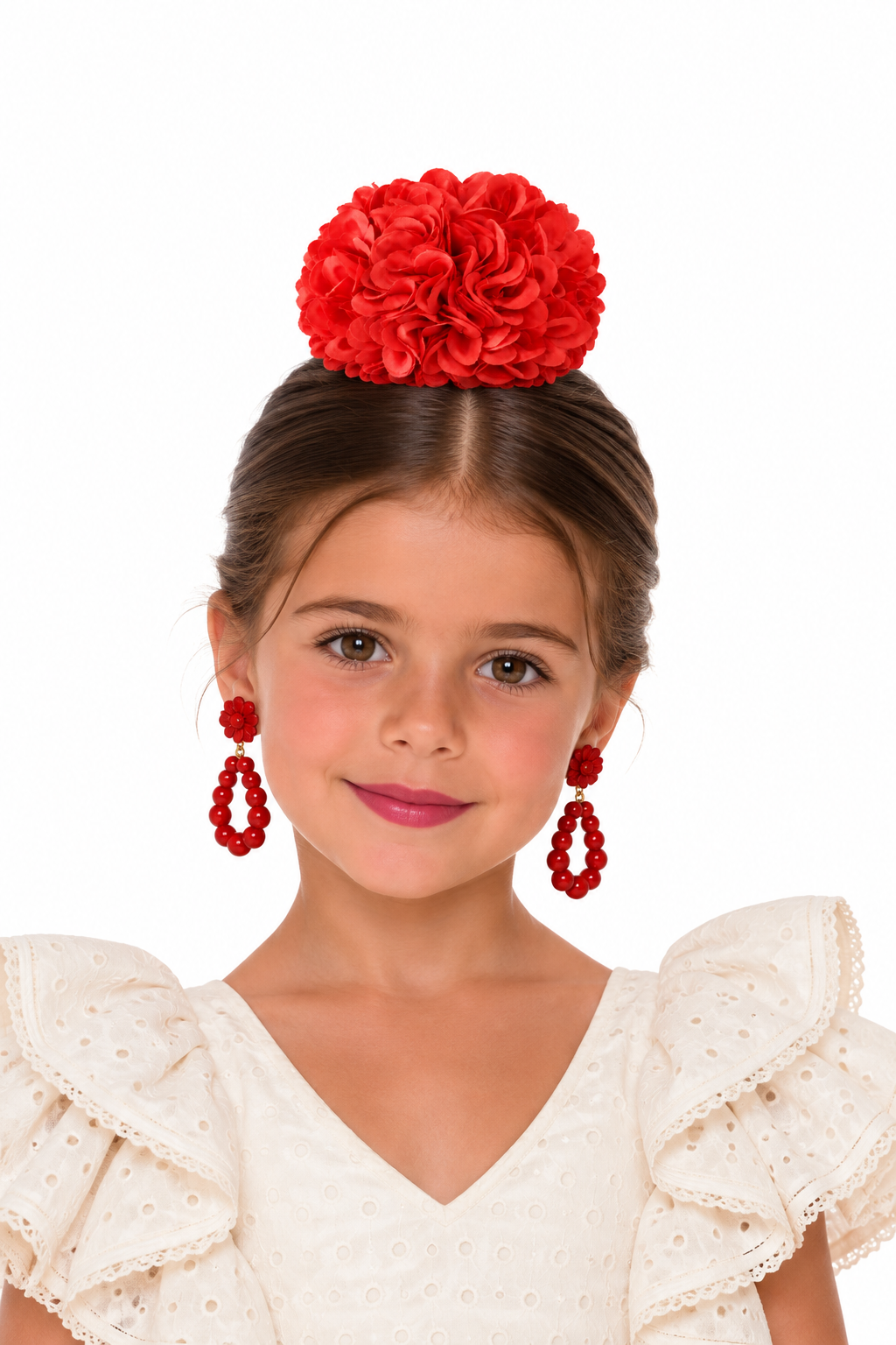 Ramillete pompón Lia coral para niña flamenca, vista 3