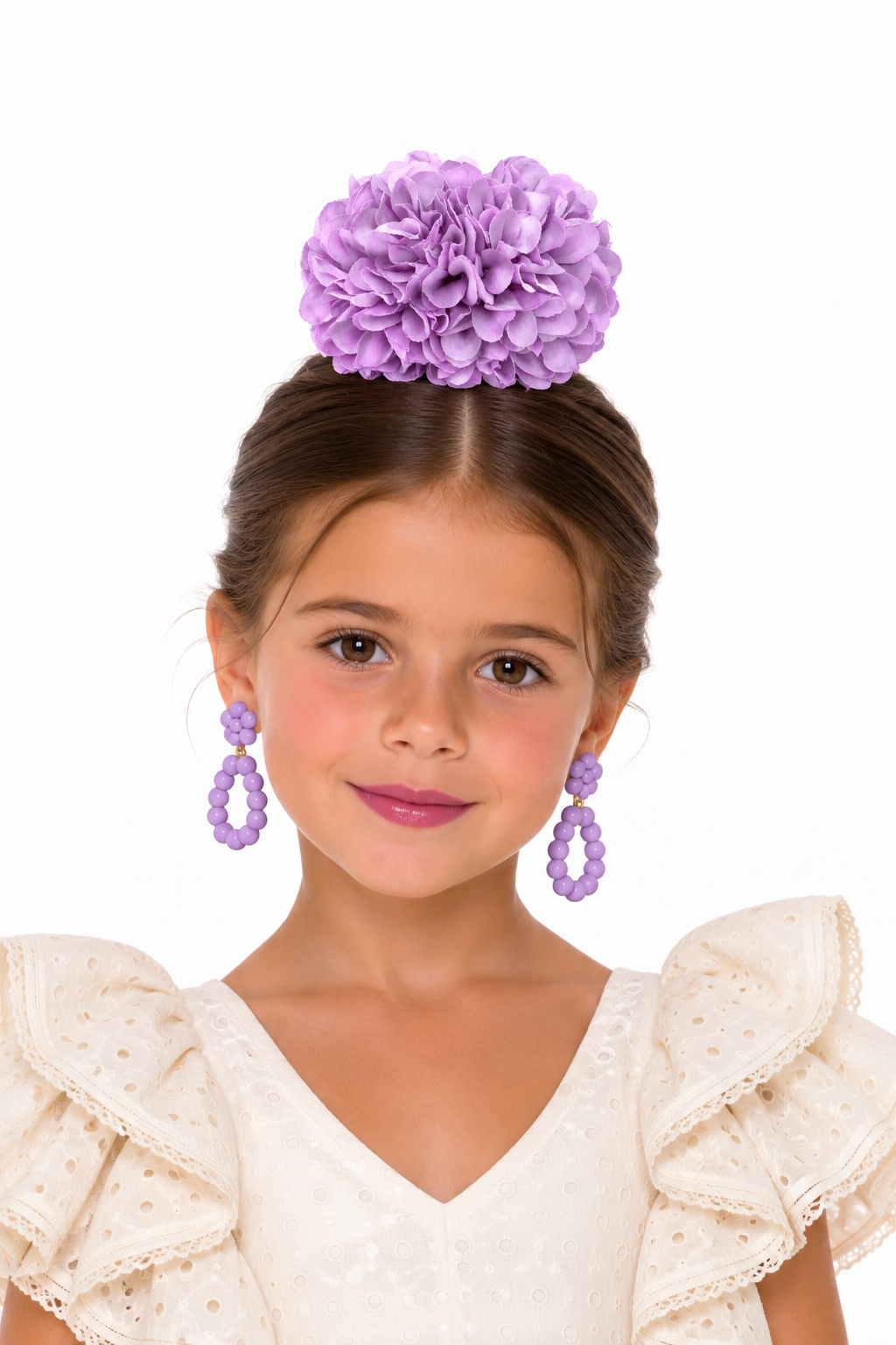 Ramillete pompón Lia lila para niña flamenca, vista 3