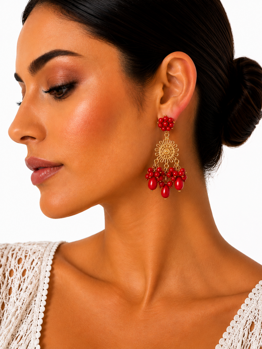 PENDIENTE MAGNOLIA ROJO